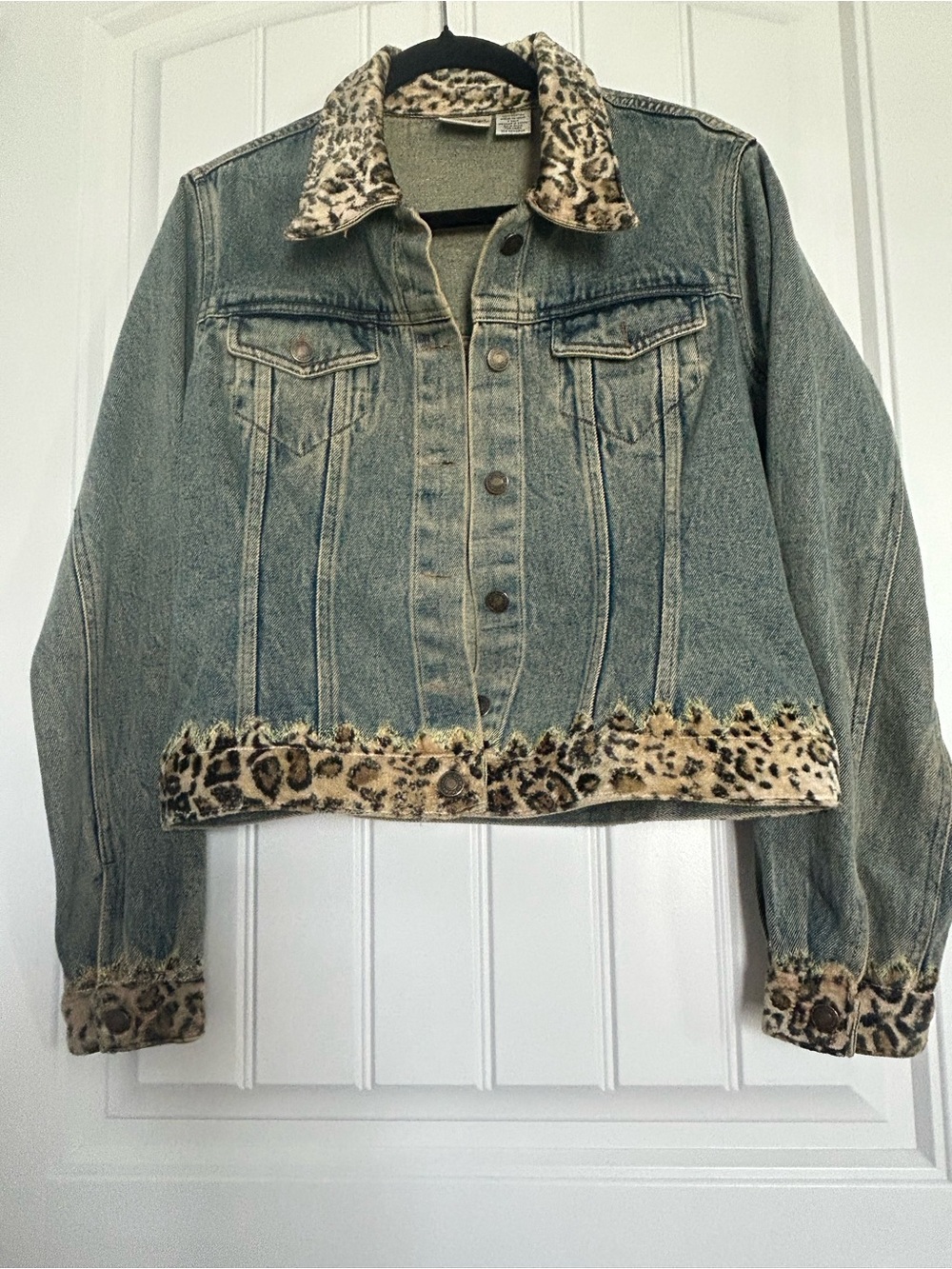 Vintage Newport News Denim Jacket with Leopard Faux-Fur Trim Acents